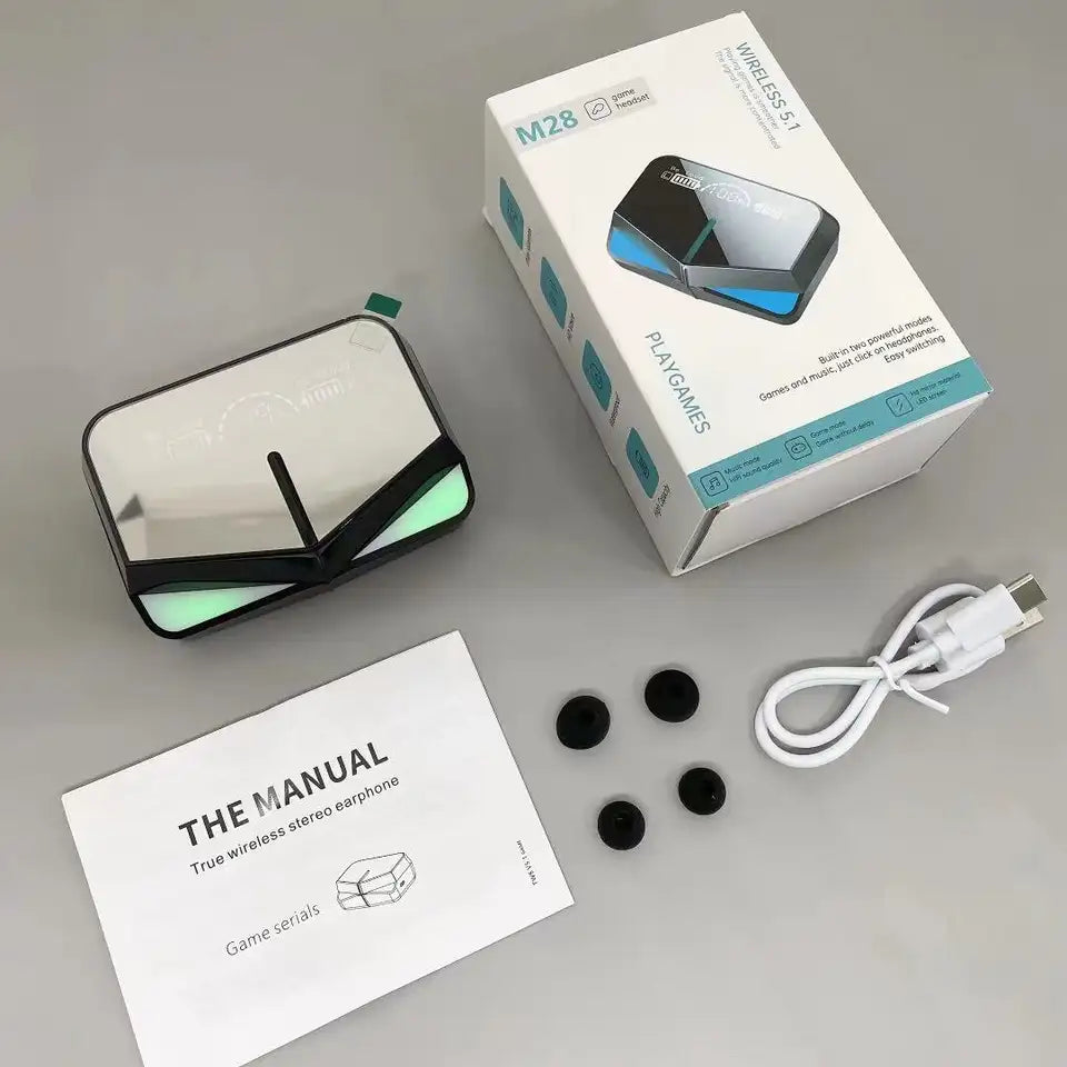 M28 Gaming Tws Earbuds 5.1 Stereo Bass wireless Earbuds 2000mah Power bank – New Wireless Headset M28 Bluetooth 5.1 With Microphone Long Battery Life HD LED Screen